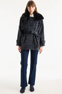 Collar Faux Fur Detailed Quilted Jacket - Grey