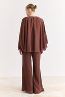 Cross-Cape Detail Yoryo Chiffon Pants Set