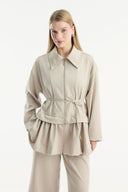 Ruffled Look Zip-Up Trouser Set
