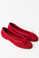 Bow-Detail Genuine Suede Leather Ballerinas