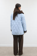 Plaid Quilted Coat with Velvet Trim