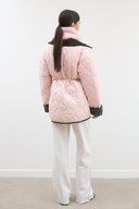 Plaid Quilted Coat with Velvet Trim