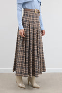 Plaid Flared Skirt with Belt