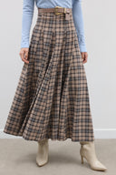 Plaid Flared Skirt with Belt