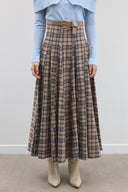 Plaid Flared Skirt with Belt