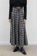 Plaid Flared Skirt with Belt