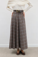 Plaid Belted Flared Skirt