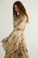 Elia Ruffled Chiffon Dress with Layered Sleeves