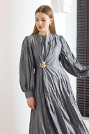 Ella Brooch-Embellished Crushed Silk Satin Dress