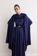 Evelyn Cape-Sleeve Satin Dress