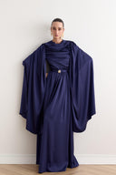 Evelyn Cape-Sleeve Satin Dress