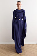 Evelyn Cape-Sleeve Satin Dress