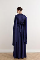 Evelyn Cape-Sleeve Satin Dress