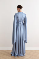 Evelyn Cape-Sleeve Satin Dress