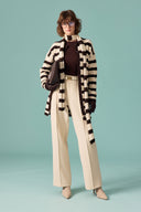 Scarf-Detail Striped Knitted Cardigan