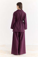 Button-Detail Linen Trouser Set