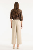 Fleece-Lined Faux Leather Trousers - Dark Beige
