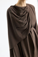 Belted Jacket with Shoulder Shawl Detail - Brown
