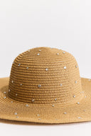 Wide-Brimmed Straw Hat with Stone Detail