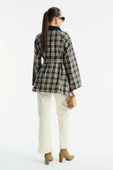 Collared Wax-Look Plaid Parka