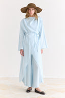 Draped Abaya Dress with Padded Shoulders and Wrap Closure