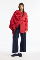 Shoulder Shawl Detailed Belted Jacket - Red
