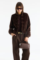 Self-Patterned Feather-Trimmed Buttoned Jacket