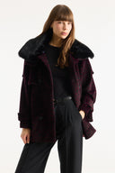Collar Fur Detailed Suede Jacket - Burgundy