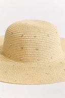 Wide-Brimmed Straw Hat with Stone Detail