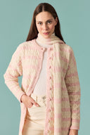 Scarf-Detail Striped Knitted Cardigan