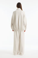 Relaxed Fit Stand Collar Contrast Trim Trouser Set - Beige