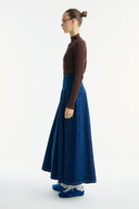 Stitched Detail Flared Denim Skirt