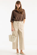 Fleece-Lined Faux Leather Trousers - Dark Beige