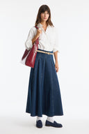 Stitched Detail Flared Denim Skirt