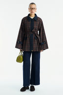 Collared Waxed-Look Plaid Parka