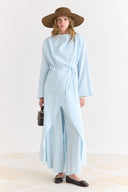 Draped Abaya Dress with Padded Shoulders and Wrap Closure