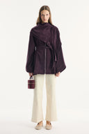 Zippered Denim Jacket with Shawl Collar Detail