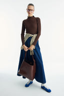 Stitched Detail Flared Denim Skirt