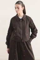 Zippered Metal Detailed Dacron Skirt Set