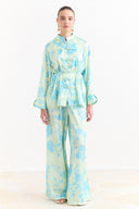 Sophia Satin Printed Yoryo Chiffon Pants Set