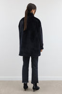 Scarf-Detailed Glittery Wool Coat