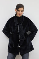 Scarf-Detailed Glittery Wool Coat