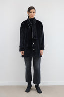 Scarf-Detailed Glittery Wool Coat