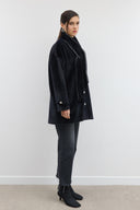 Scarf-Detailed Glittery Wool Coat