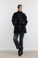 Scarf-Detailed Glittery Wool Coat