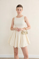 Gabardine Sleeveless Balloon Skirt Dress