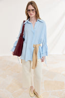 Wide Belted Shirt with Ruffled Sleeves