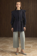 Wide Collar Guipure Dacron Shirt