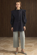 Wide Collar Guipure Dacron Shirt