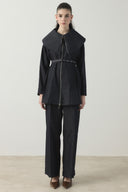 Wide Collar Belted Pants Set